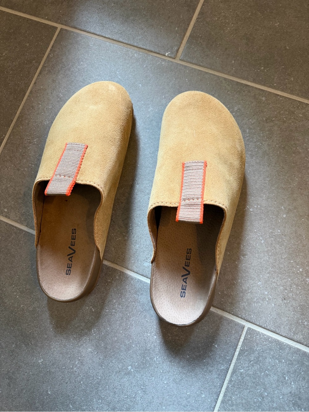 NWT Men’s Seavees Tan Slip-On Suede Clog with Orange Accent - Picture 7 of 7